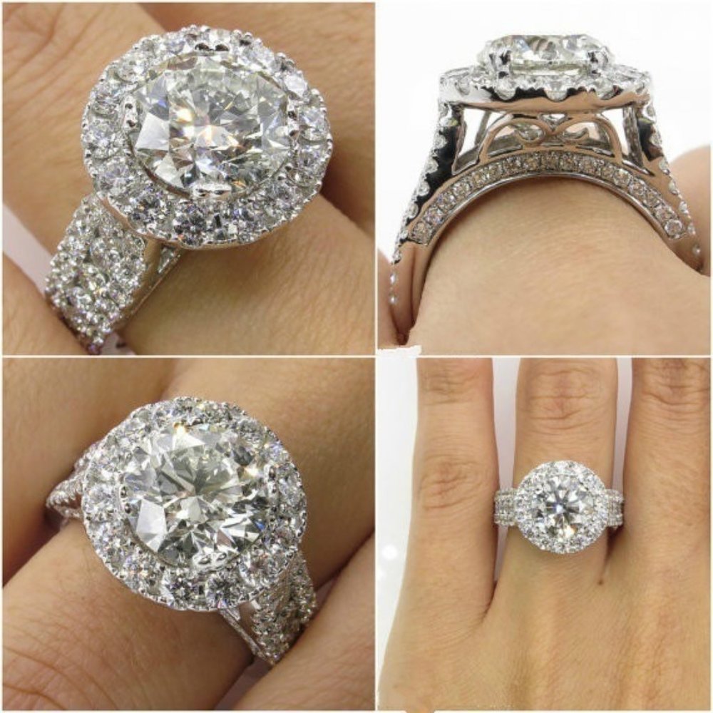 *NEW 925 Sterling Silver Round Diamond Halo Ring - Picture 2 of 4